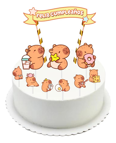 Kit Toppers Tortas Y Cupcake Capibara Cotillón Cumpleaños