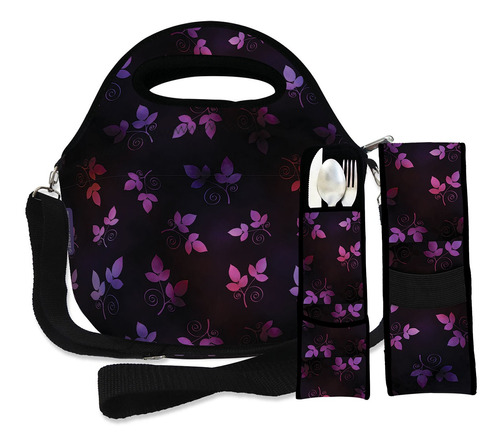 Kit Bolsa Lancheira + Porta Talher Purple Butterflies