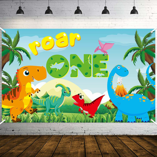 Watinc Roar One Birthday Backdrop Banner Dinosaur Theme 1 Ye