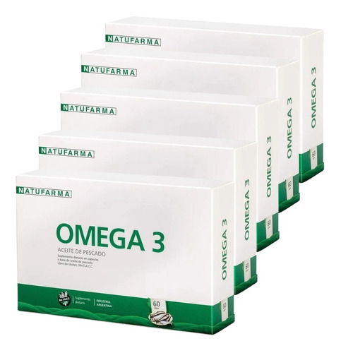 5 Cajas Omega 3 X 60 Aceite De Pescado: 300 Cáps. Natufarma
