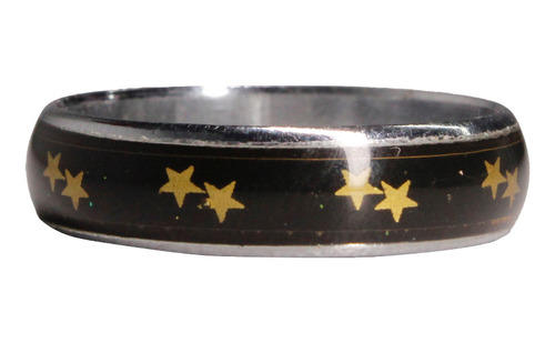 Anel De Metal Preto Com Estrelas Dourada Unissex 6cm 1g An32
