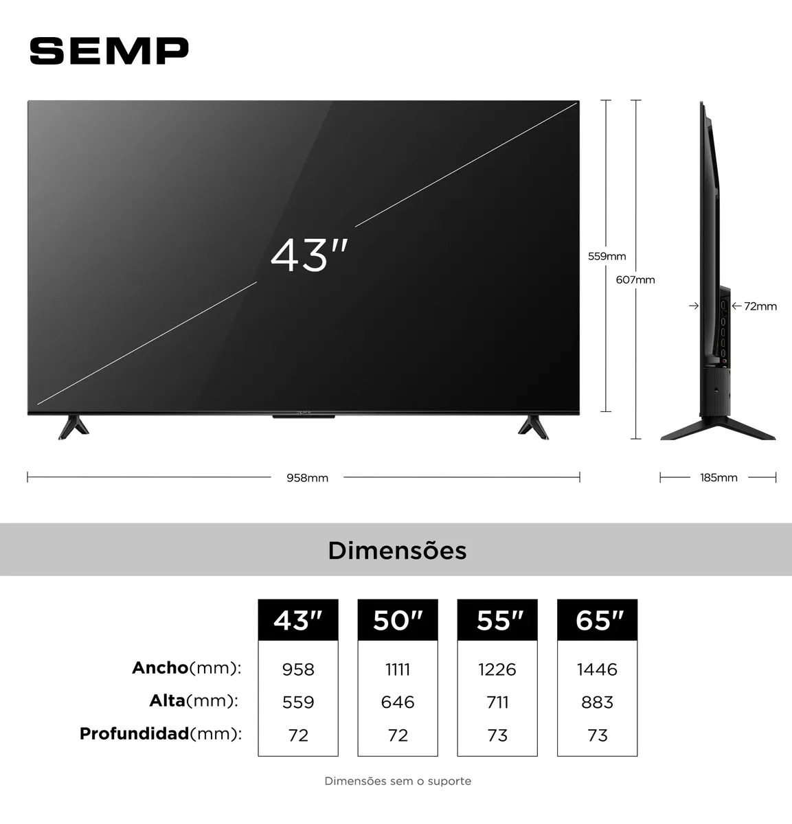 Smart TV Semp 43 Polegadas LED HVA 4K S62 WiFi Bluetooth Google TV 3 HDMI HDR10+ Dolby Audio 43S62 3