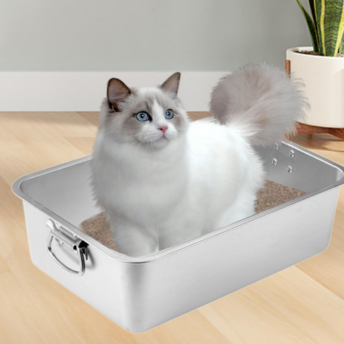 Caja De Arena Abierta De Acero Inoxidable Con Asas, Inodoro