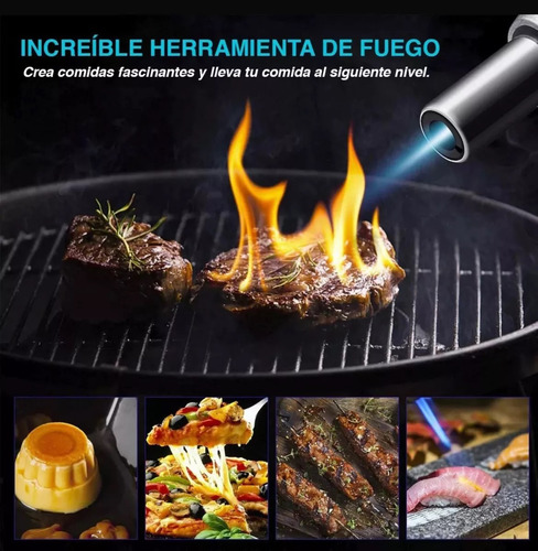 Soplete Gastronomico Flambeador Reposteria Recargable Color Plateado