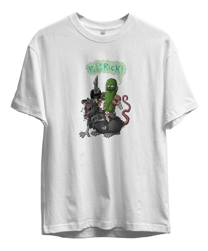 Remera Rick And Morthy Pickle Con Rata Algodon Blanca