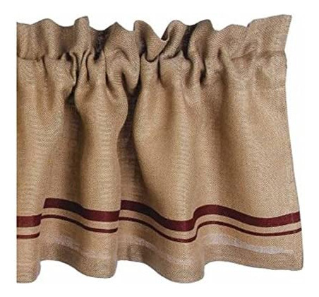 Burlap Stripe Barn Red And Wheat Cenefa De Arpillera Fo...