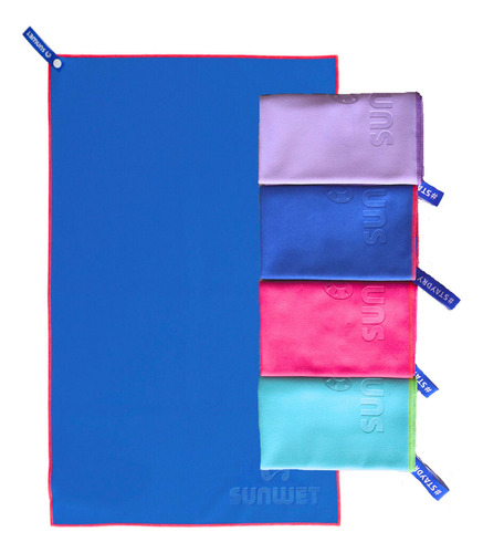 Kit 4 Toallas Microfibra Chicas 40x65cm Secado Rápido Sunwet Color Rosa / Turquesa / Lila / Azul rey Lisa