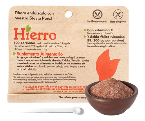 Hierro 100 Porciones Vegano Sin Gluten