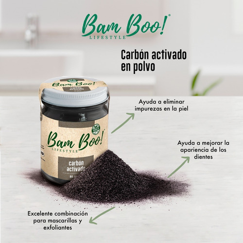Imagen 3 de 6 de Carbón Activado Coco Polvo Vegetal 40 G Bam Boo! Lifestyle