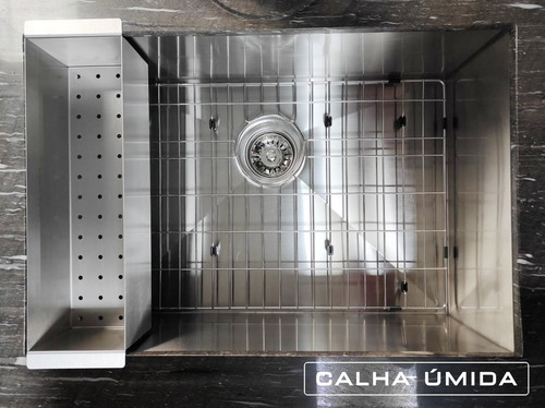 Imagem 3 de 7 de Cuba Inox Quadrada Embutir Com Grade E Válvula 60 X 40 Cm