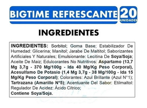 Chicle Bigtime Refrescante Menta Fria Caja 20 Unidades