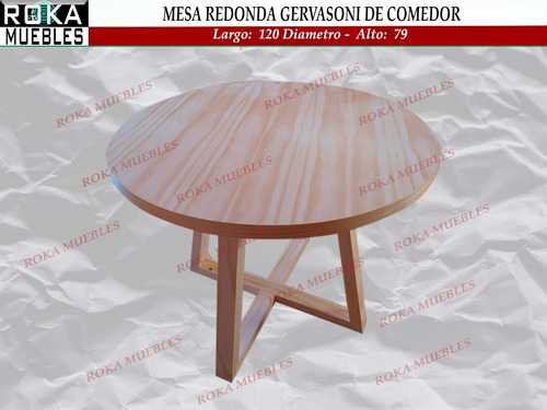 Imagen 2 de 3 de Mesa Redonda Gervasoni 120 Reforzada Maciza Pino Roka