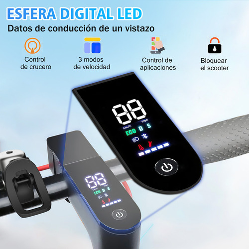 Patín eléctrico plegable para adultos lcd 35 km/h 600 w 8.5 pulgadas con luz led control de aplicación 3 niveles de velocidad ajustable batería 36 v 10.5 ah blanco Xgody
