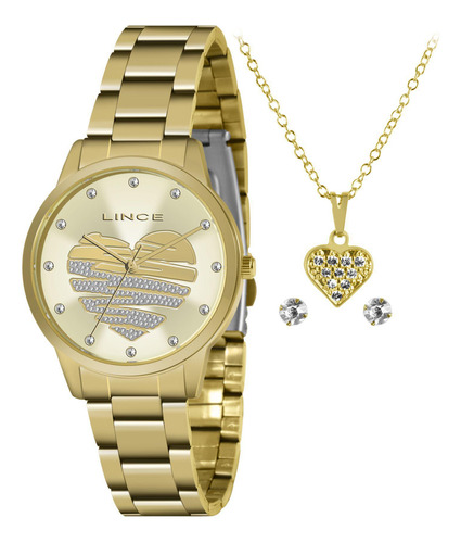Relógio Lince Feminino Dourado Kit + Semijoia Lrgj139l-kn51