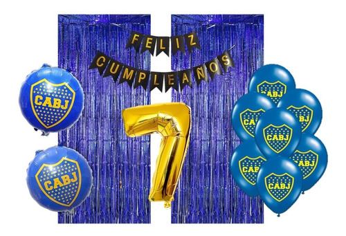 Globos Latex 12  Boca Juniors X10u Pack + Cortina + Numeros