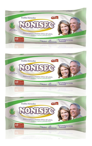 Nonisec Toallas Humedas Para Adultos 3 Packs X 60 Unidades