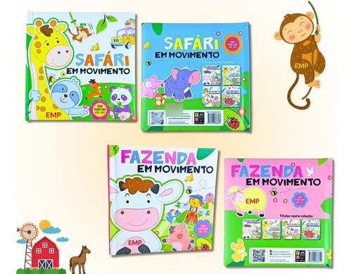 Kit 2 Livros Infantil Pop Up 3d Animais Da Fazenda E Safari Na Selva Capa Dura