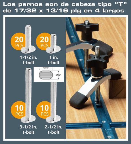 Set Manijas Y Pernos Fijación T Tracks 128pz Mesas D Trabajo