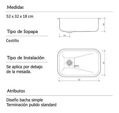 Imagen 3 de 4 de Pileta De Cocina Johnson Simple Acero 304 Z52/18