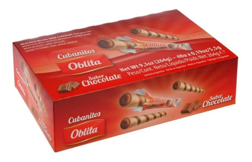 Cubanitos Rellenos De Chocolate Oblita X 48u