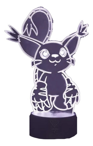 Lámpara 3d Gatomon Digimon Base Negra + Control Y Pilas