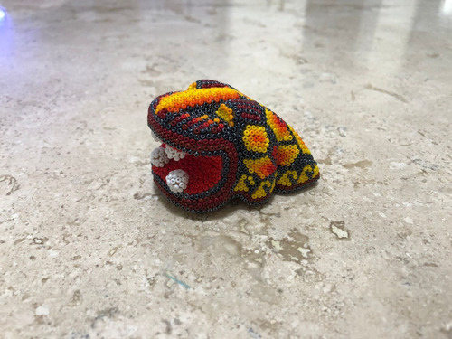 Jaguar En Chaquira Huichol, Base Madera Hecho A Mano