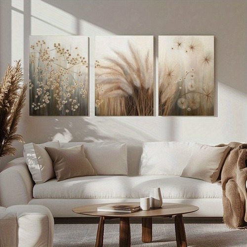 Tríptico Estilo Wabi-sabi Pradera (sin Marco)