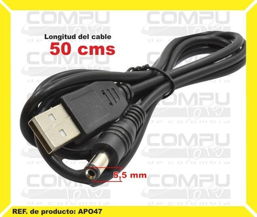 Cable Adaptador 5v Usb A Plug 5.5mm Ref: Apo47 Computoys Sas