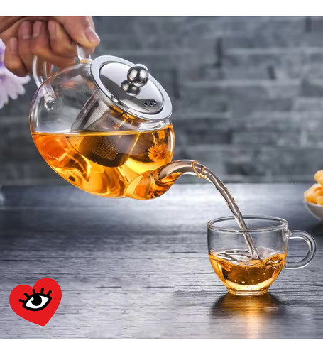 Tetera Vidrio 800ml Con Infusor Acero Inoxidable Tapa Veoquiero