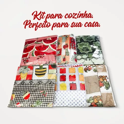 Jogo De Cozinha Kit Com Pia e Janela 10 Peças Estampadas Tecido Oxford  Decoração Envio Rápido