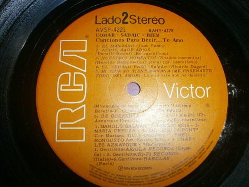 Canciones Para Decir... Te Amo (varios Interpretes) Vinilo (Usado)