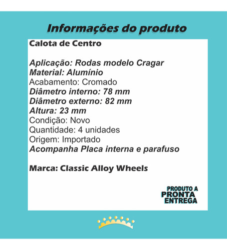 Calotas Roda Cragar Ss Miolo Centercap Cromadas Importadas