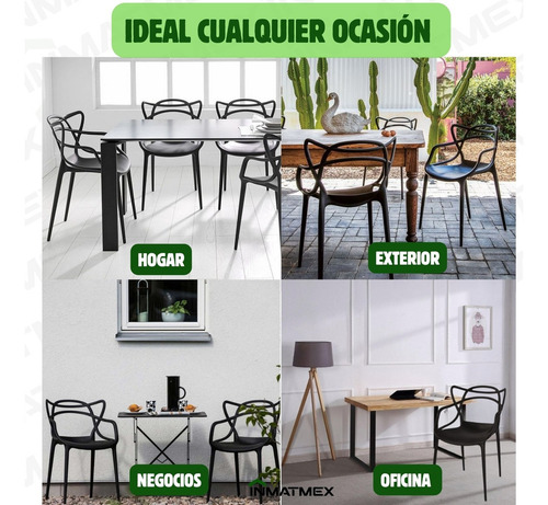 Silla Master Apilable Interiores Y Exteriores Inmatmex 4pzas Estructura de la silla Negro Asiento Negro Diseño de la tela No tiene tela