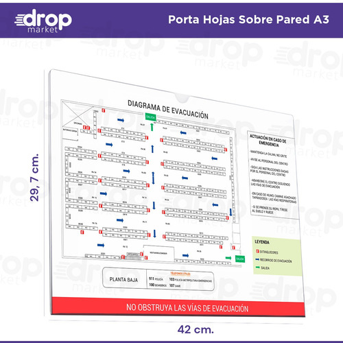Imagen 3 de 10 de Porta Hojas A3 Sobre Pared | Pet Tipo Acrílico | X 1 U.