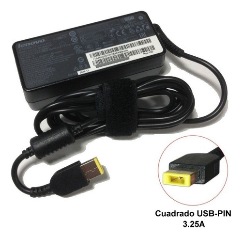 Cargador Para Portatil Lenovo 20v 3.25a Cuadrado Usb Pin