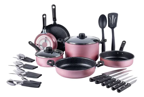 Batería de Cocina con Antiadherente Ekco 32 Piezas de Aluminio - Rosa