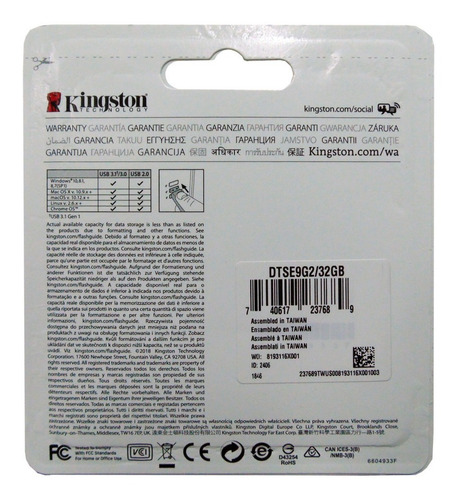 Pendrive Kingston 32gb 32 Gb Datatraveler Dtse9g2 3.0 Origin