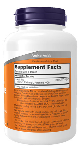 L-arginina 1000mg L-arginine 120 Tablets Importado