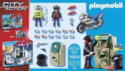 Imagen 6 de 8 de Playmobil Moto Policia Persecucion Ladron 70572 City Action