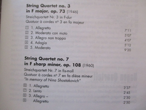 Imagen 2 de 7 de Dmitri Shostakovich - String Quartets 3 7 & 8 Hagen Quartett
