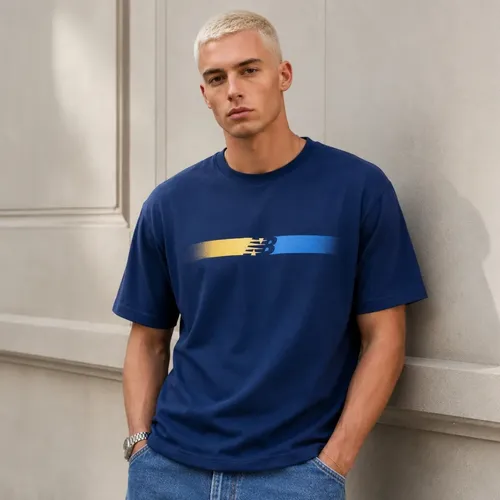 Camiseta New Balance Gradient Masculina Algodão Confortável Azul-marinho M