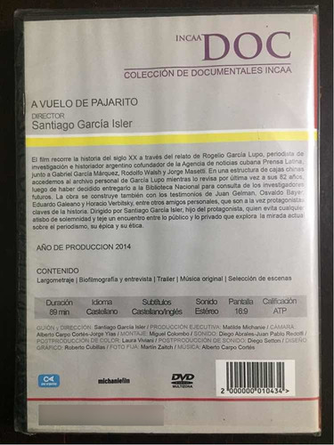 Dvd Película A Vuelo De Pajarito. Santiago García. Sellada