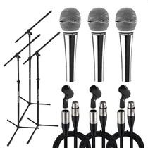 Comprar Combo X 3 Microfono Dinamico Metal Cromado Cable Pie Pipeta
