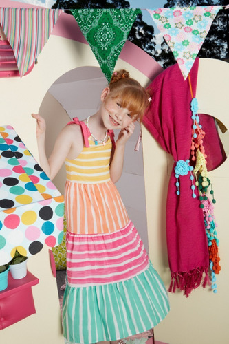 Imagem 2 de 5 de Vestido Infantil Listrado Mon Sucré Colorido Fruta Cor 21184