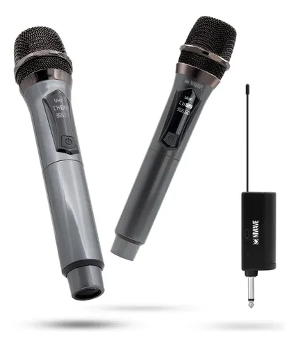 Kit 2 Microfones Sem Fio UHF Niwave Cinza-escuro para Karaokê e