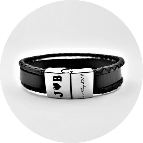 Imagen 3 de 8 de Pulsera Acero Y Piel Broche Magnético Grabado Láser M1156