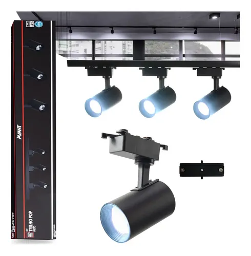 Kit 3 Spot Led + 1 Metro de Trilho Pop T1 de Sobrepor 15w 6500k Branco Frio 110v/220v Preto Cod: 251931414 Avant