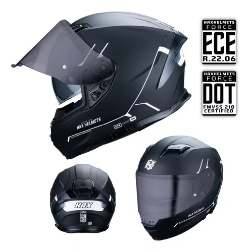 Hax Helmets. Casco Moto Integral Dot + Ece 06. Force Negro Color Blanco  Tamaño Del Casco L - Grande