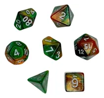 Comprar Set 7 Dados Juegos De Rol - Verde Y Naranja Marmoleado Con G