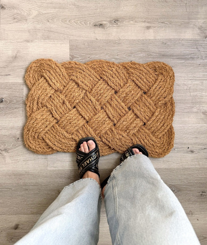 Felpudo De Yute Trenzado Estilo Marinero Diseño Rectangular 45 Cm 75 Cm Liso Marrón